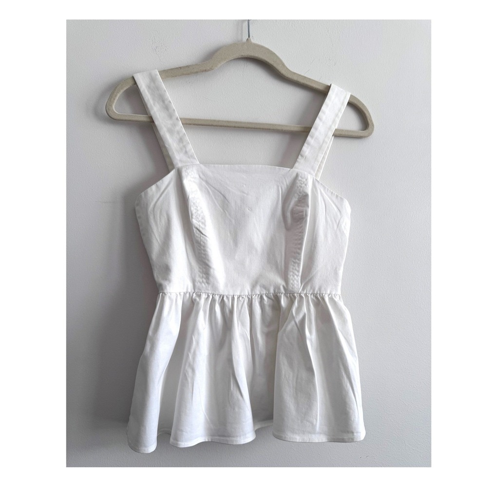 Cremieux Sleevless Peplum Tank Top Size 0 White‎ Cotton Blend Milkmaid Style